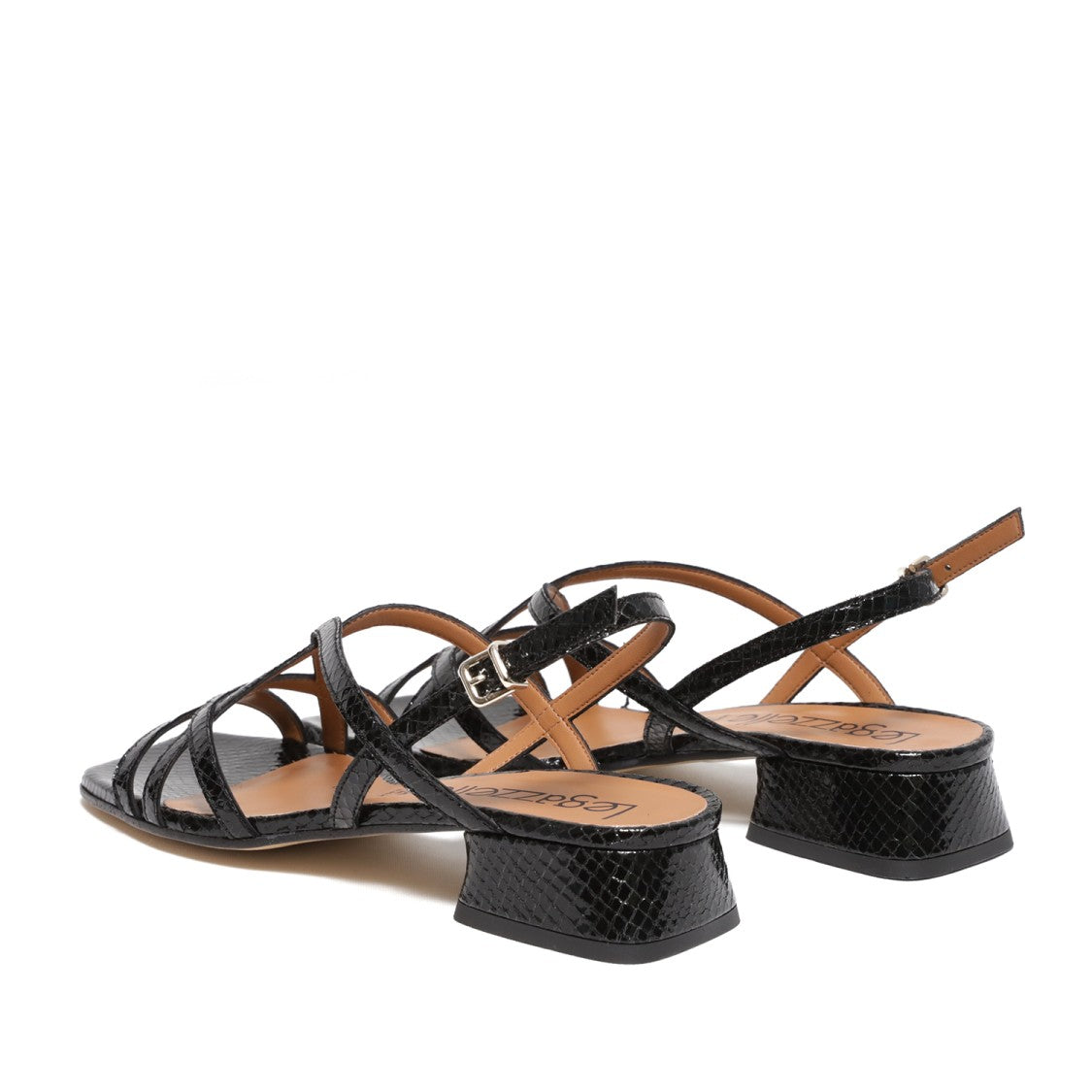 Le Gazzelle Black Reptile Print Leather Strappy Sandal