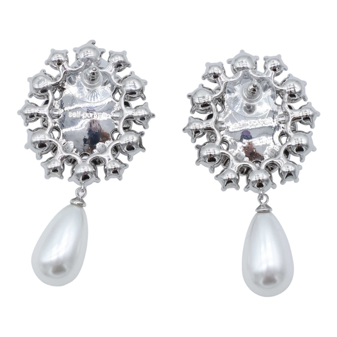 Self-Portrait Floral-Inspired Drop Earrings With Dark Blue Gemstone And Pearl Accent