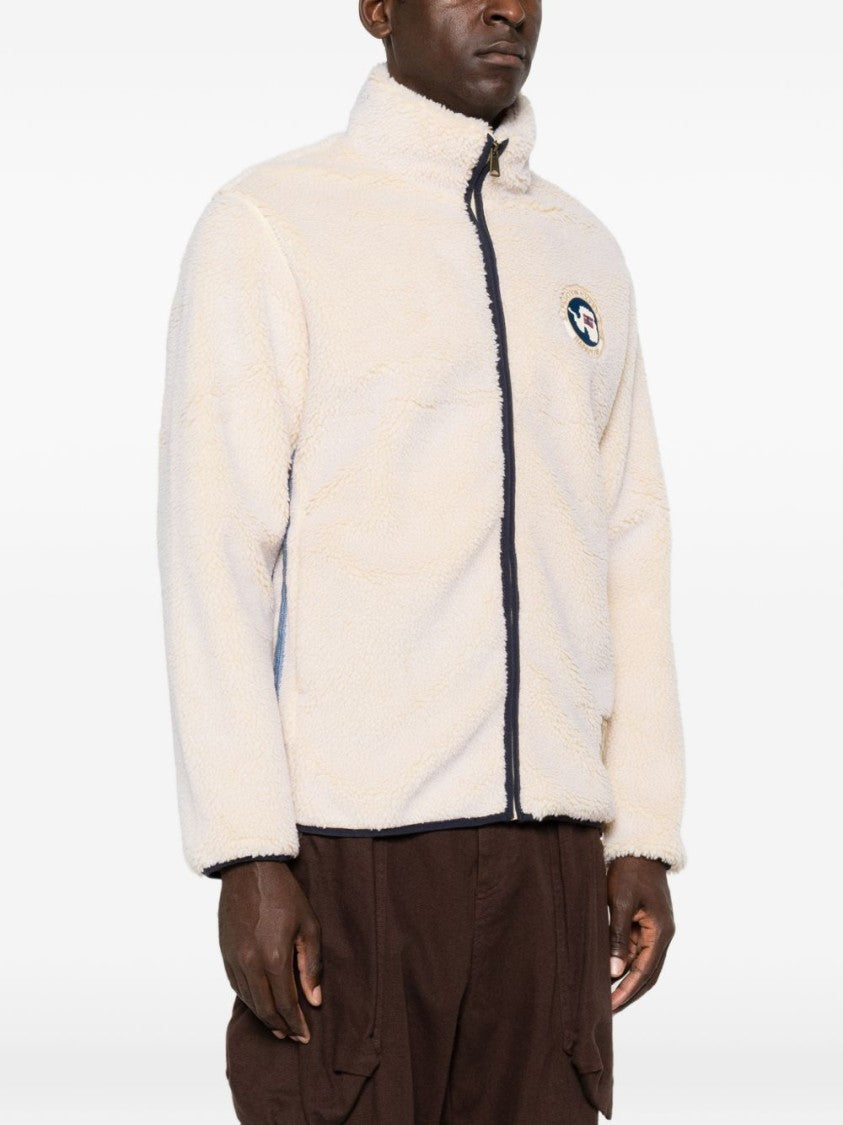 Napapijri Plush Full-Zip Jacket With High Collar And Contrasting Trim