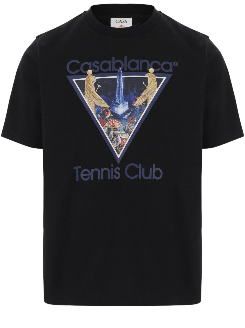 Casablanca Black Graphic-Print Crew Neck Organic Cotton T-Shirt