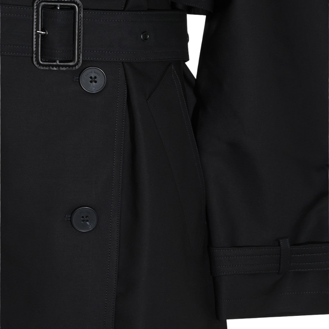 Anine Bing Double-Breasted Trench Coat With Belted Waist And Buttoned Cuffs