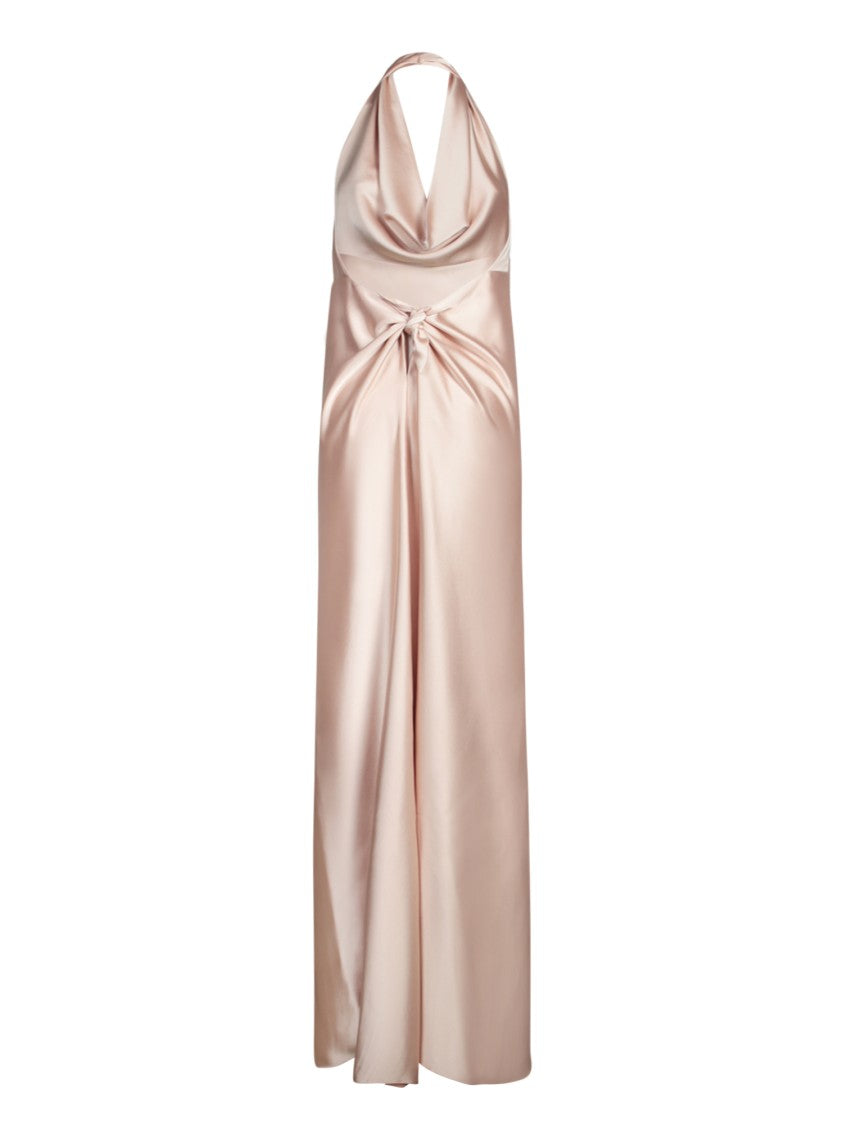 Blanca Vita Halter Neck Dress With Draped Bodice In Beige