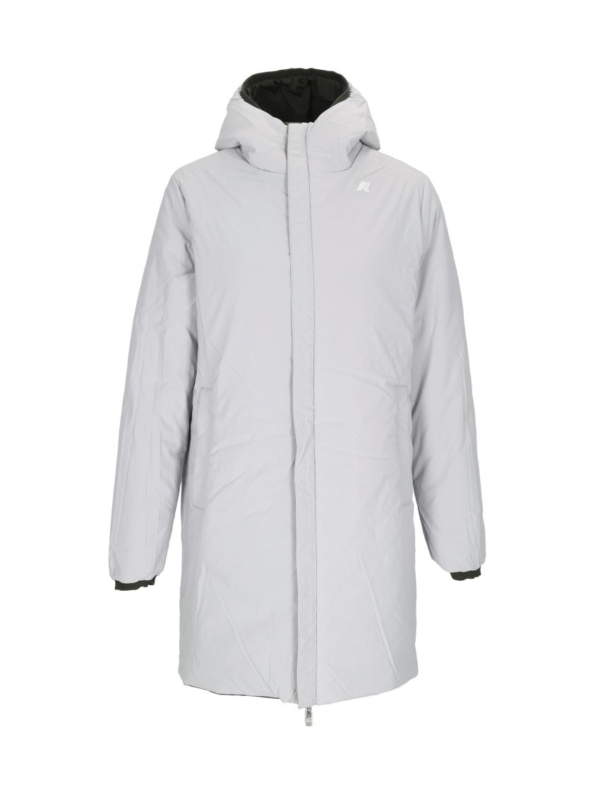 K-Way 3/4 Length Padded Jacket With Hood And Multicolor Stripe Detail