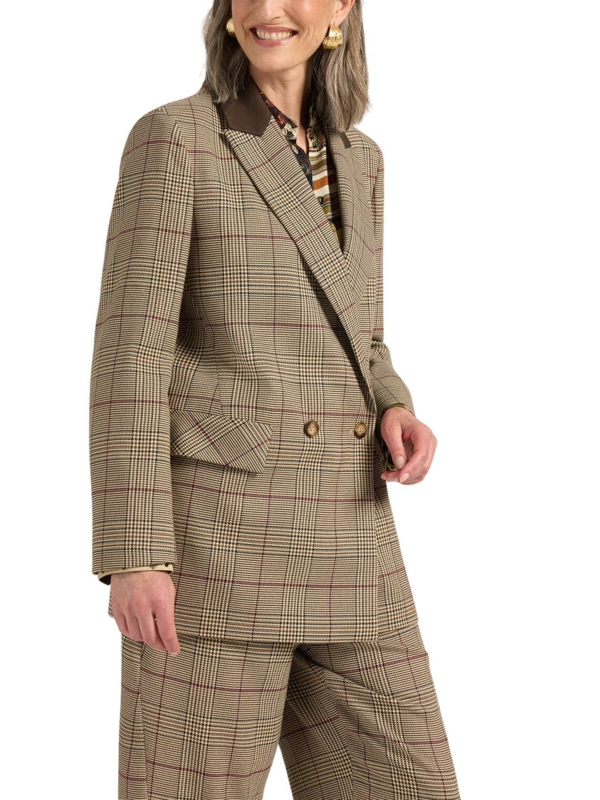 Elena Miro` Prince Of Wales Check Double-Breasted Polyester-Blend Blazer