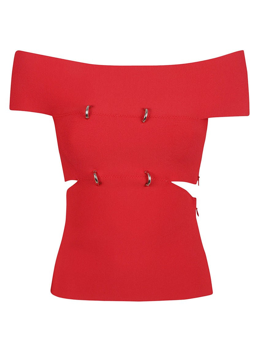 Alexander Mcqueen Off-The-Shoulder Structured Top With Metallic Accents