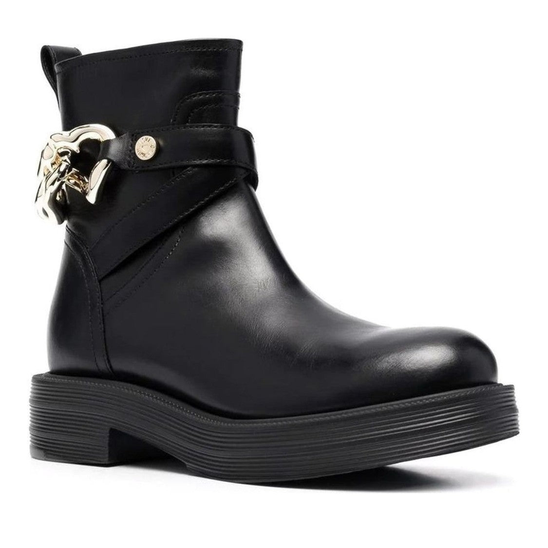 Love Moschino Black Leather Heart-Shaped Chain Boots