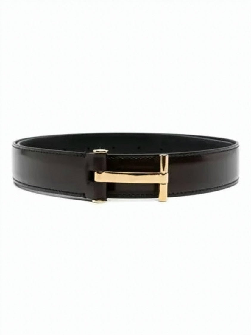 Tom Ford Leather Belt With Polished Metallic Buckle