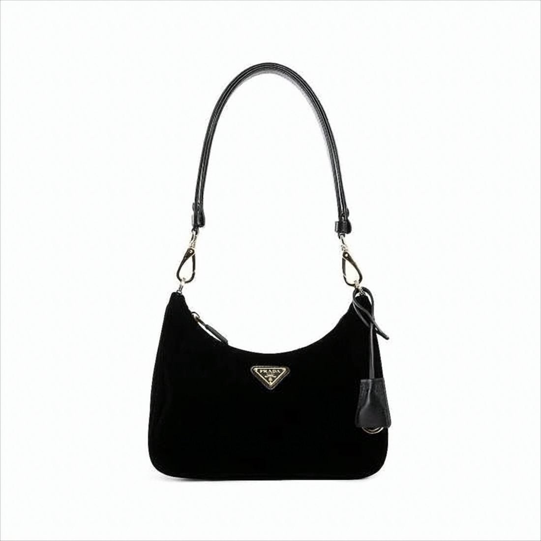 Prada Curved Black Shoulder Bag With Gold Accents
