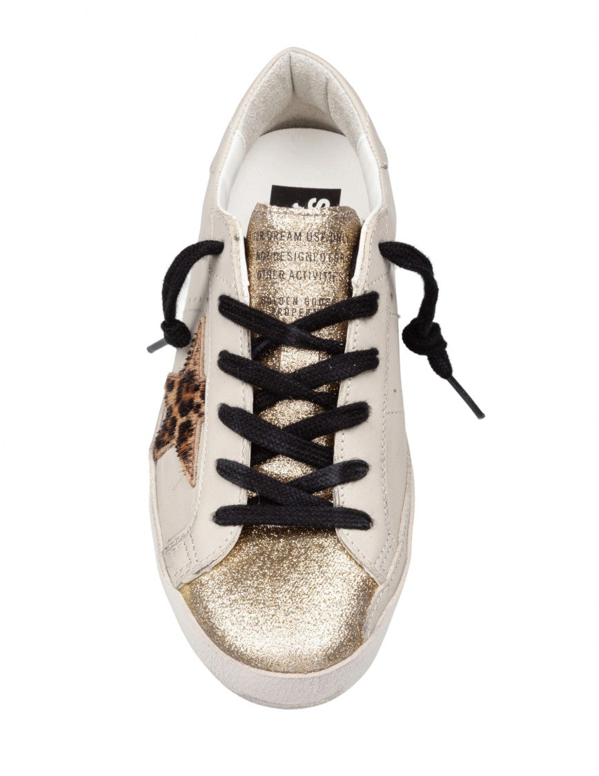 Golden Goose Gold Glitter Sneakers With Pony Hair Star Accent