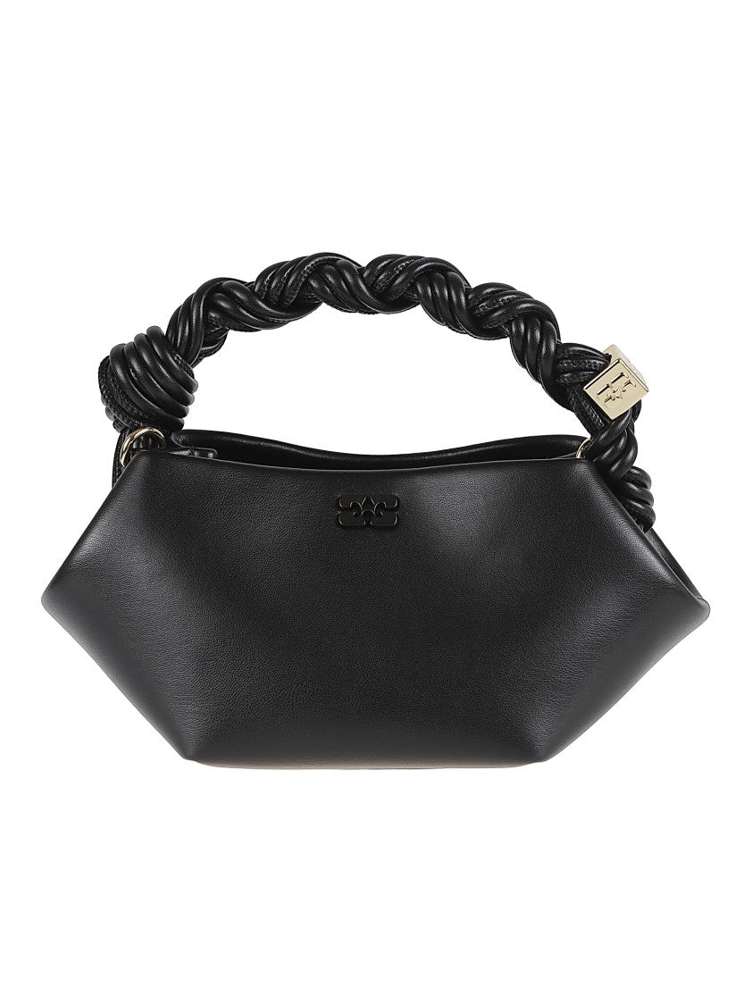 Ganni Structured Black Bag With Twisted Handle And Butterfly Logo