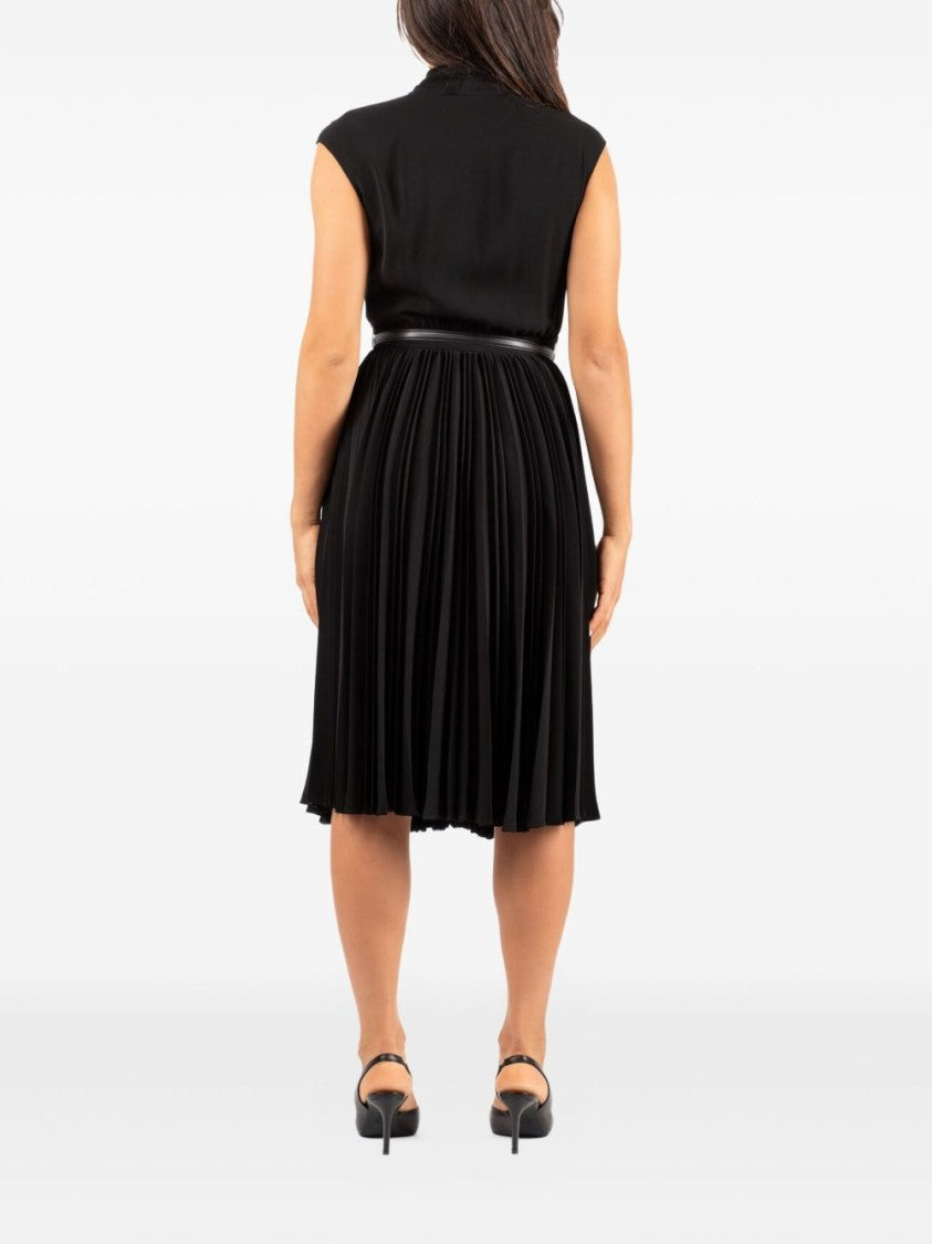 Max Mara Elegant Black Midi Dress With Pleated Skirt