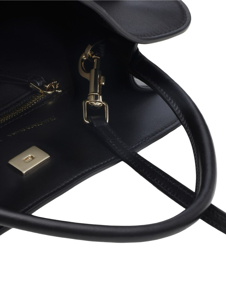 Biasia Structured Black Leather Handbag With Gold-Tone Clasp