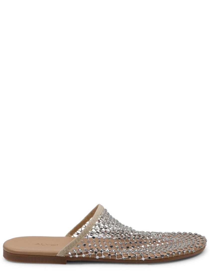 Alysi Mesh Rhinestone Polyester Slip On Mules