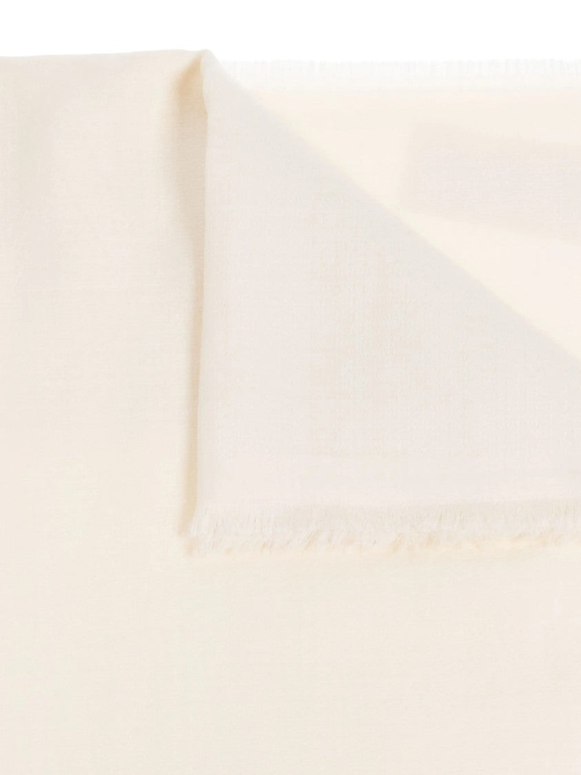 Max Mara Delicate Textured White Scarf With Fringed Edges