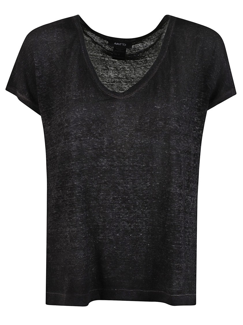 Avant Toi Carob-Colored Linen Jersey T-Shirt