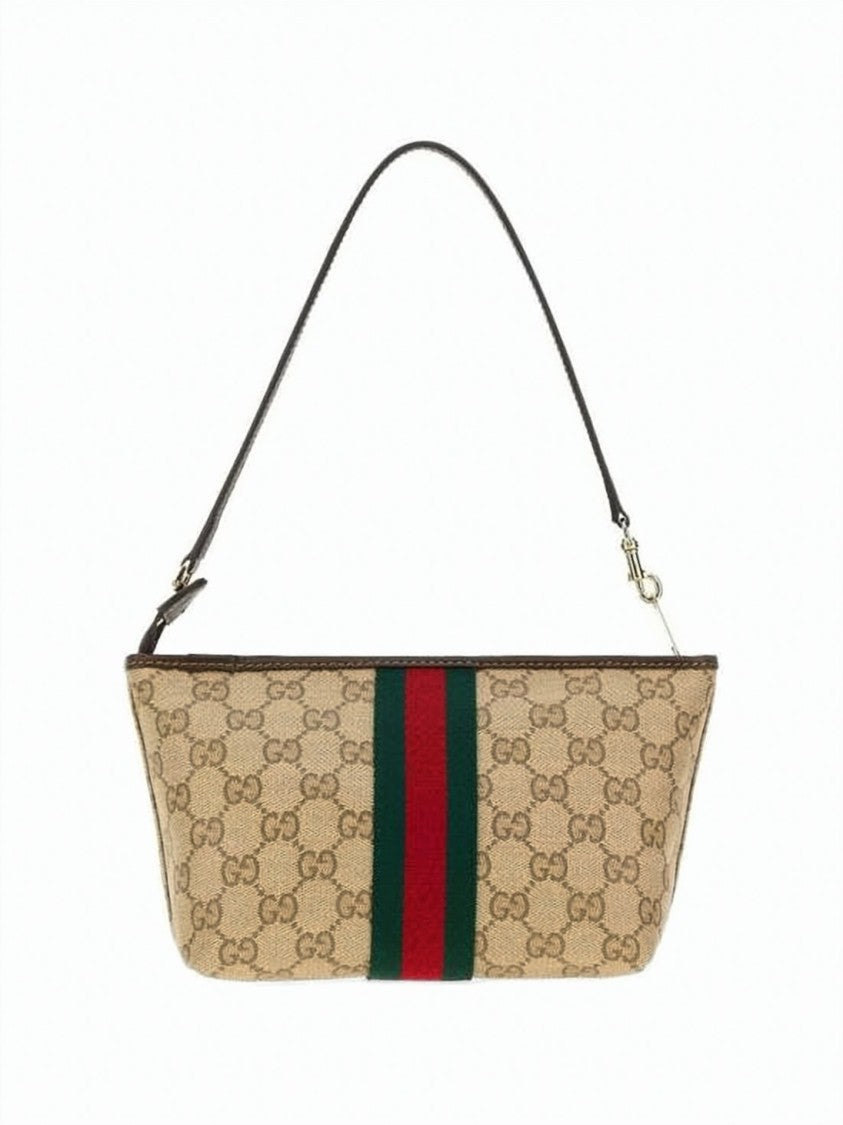 Gucci Canvas Clutch With Monogram Pattern And Striped Accent