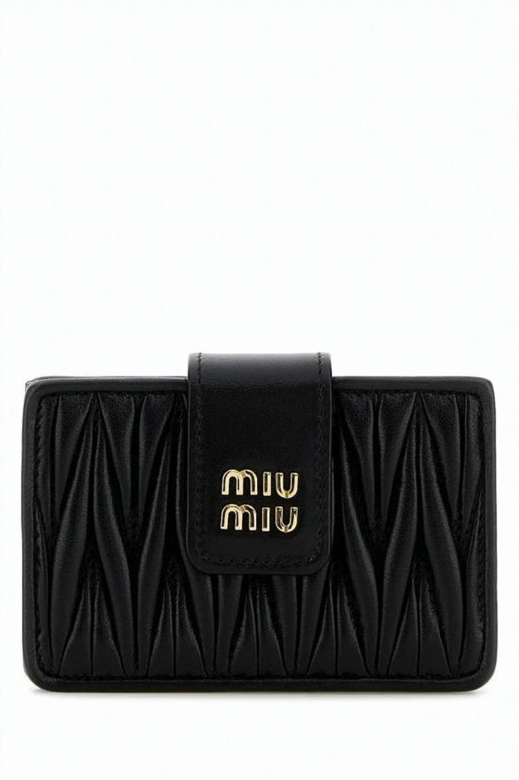 Miu Miu Ruched Texture Lambskin Leather Wallet With Flap Closure