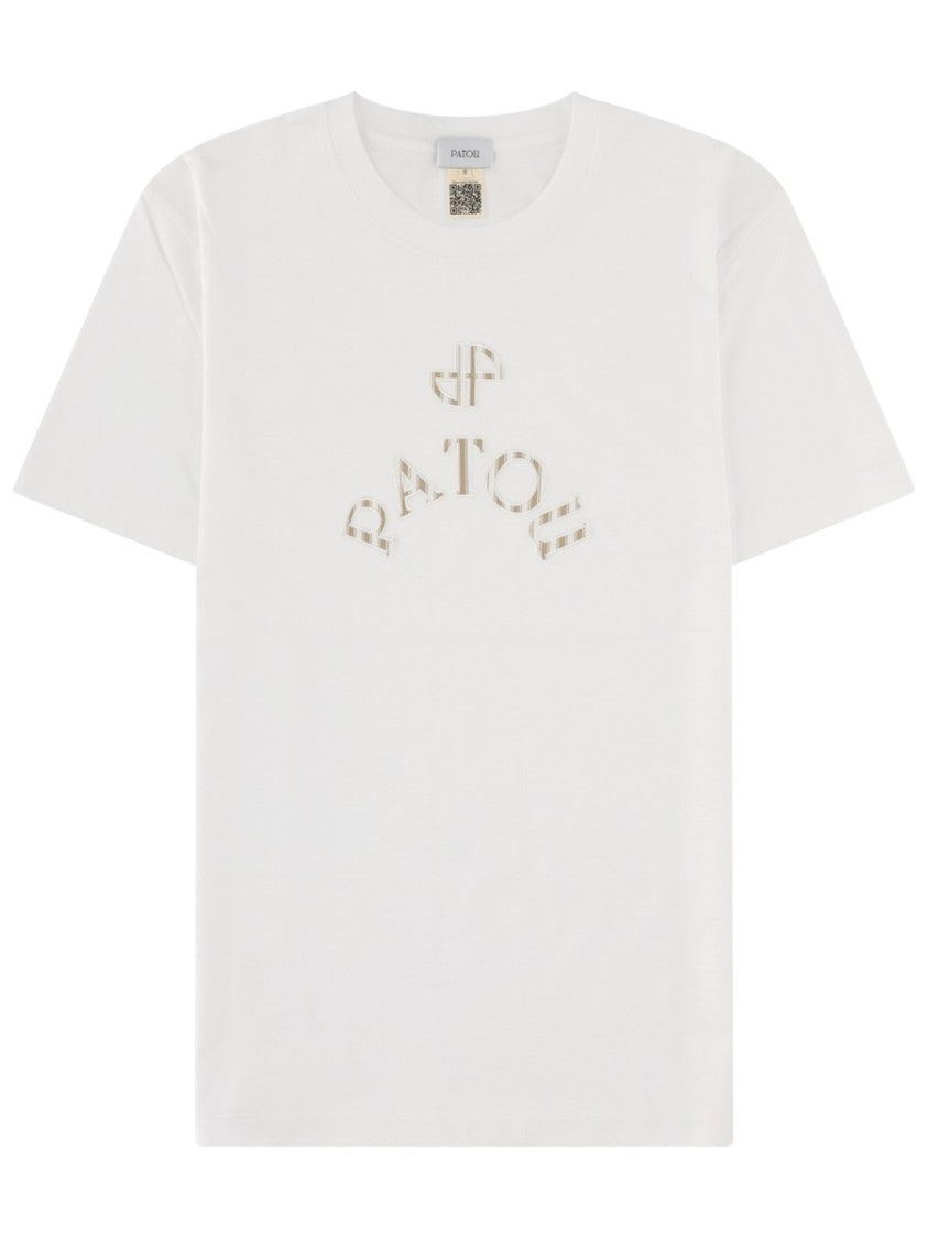 Patou Neutrals Arched Logo Crewneck Cotton T-Shirt