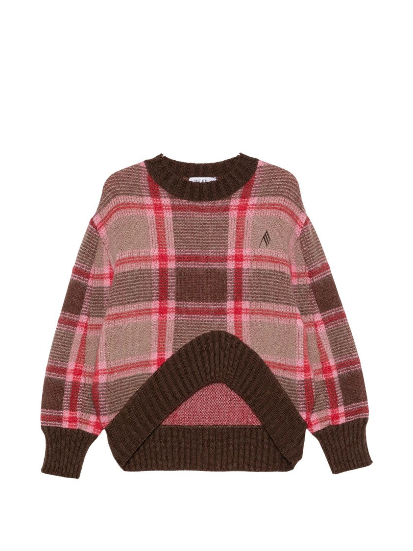 The Attico Plaid Curved-Hem Knit Sweater
