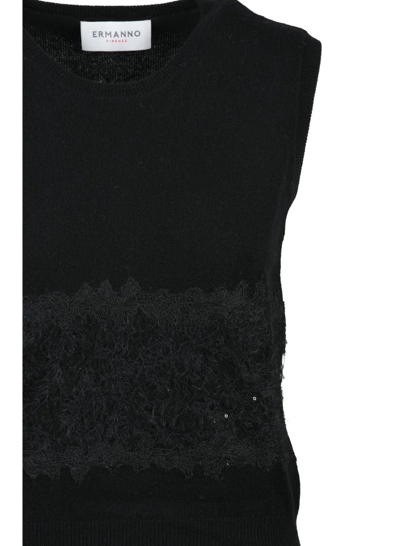 Ermanno Firenze Black Lace Polyamide Tank Top