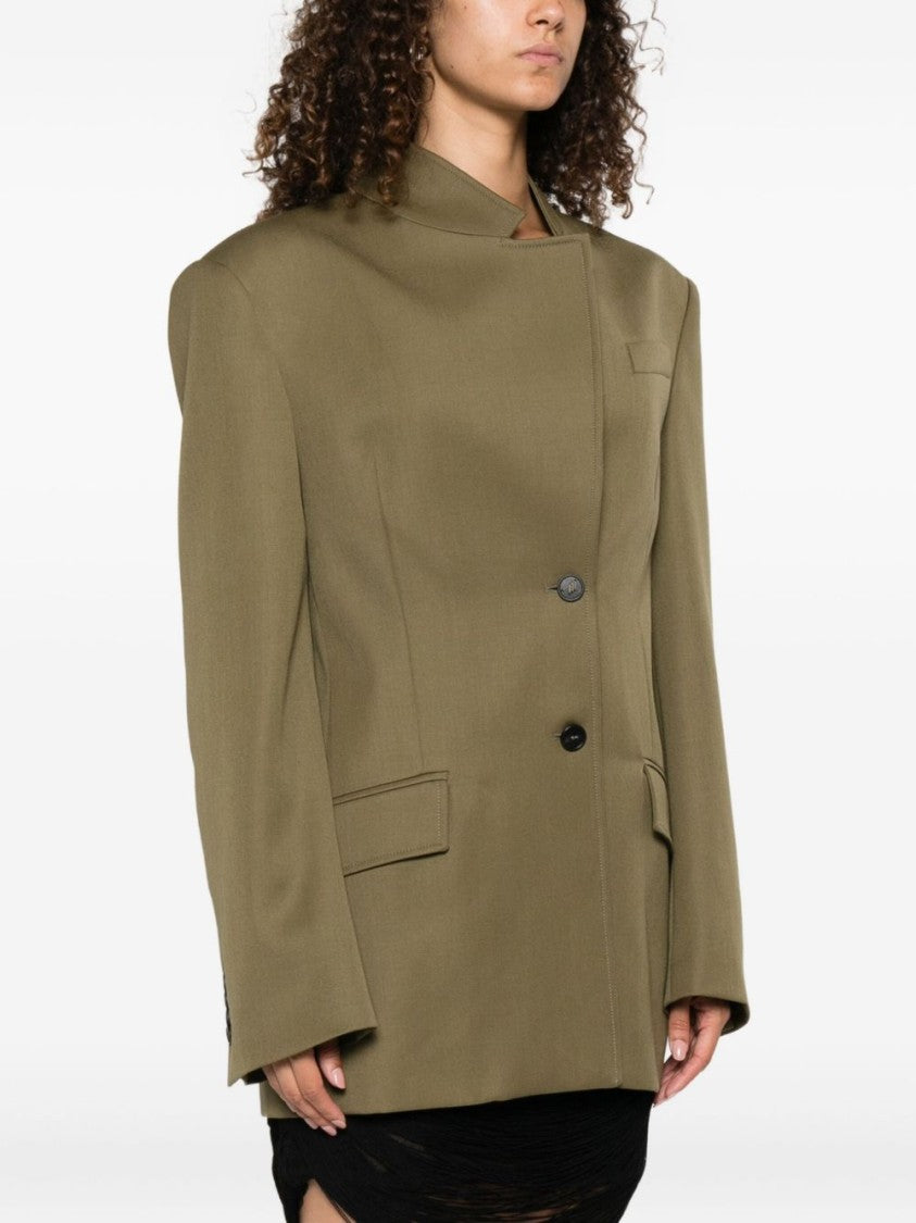 The Attico Asymmetrical Closure Structured Jacket With Padded Shoulders