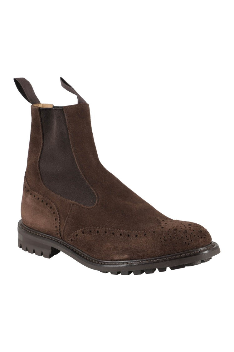 Tricker's Brown Suede Ankle Boot With Elastic Side Panels