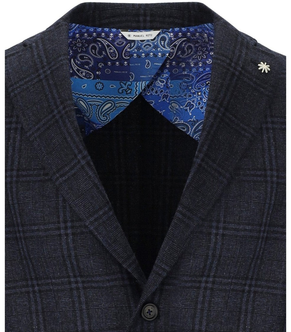 Manuel Ritz Blue Tartan Single Breasted Jacket