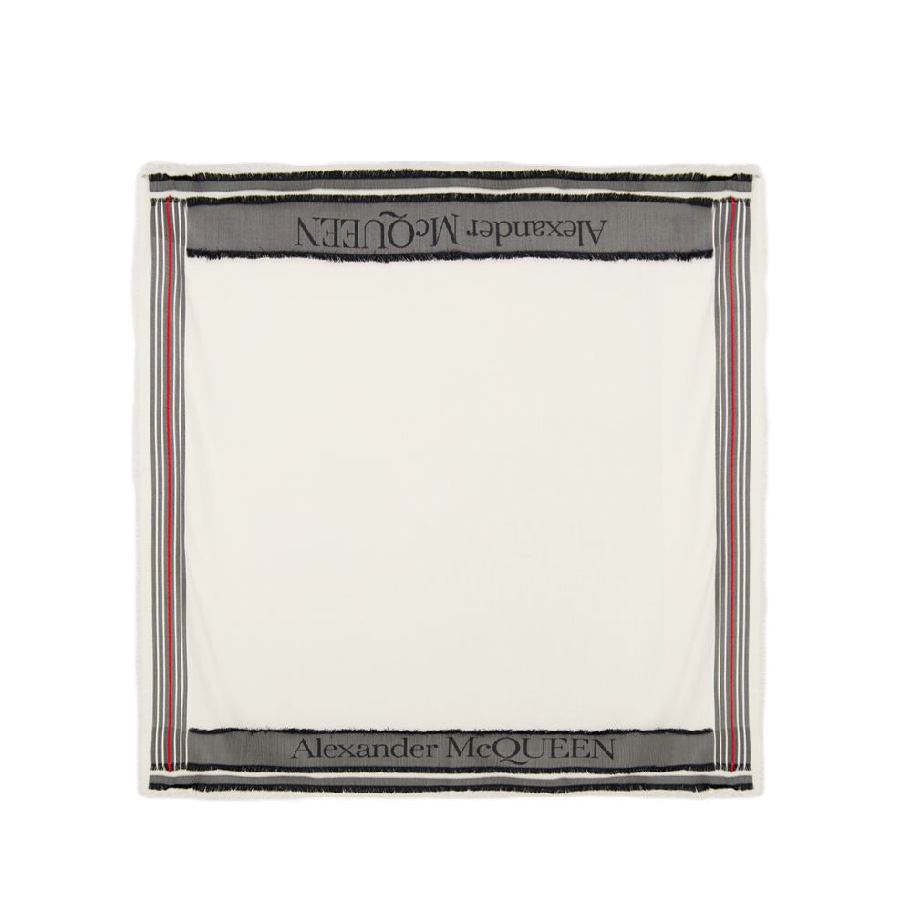 Alexander Mcqueen Herringbone Logo Scarf - Wool - Ivory