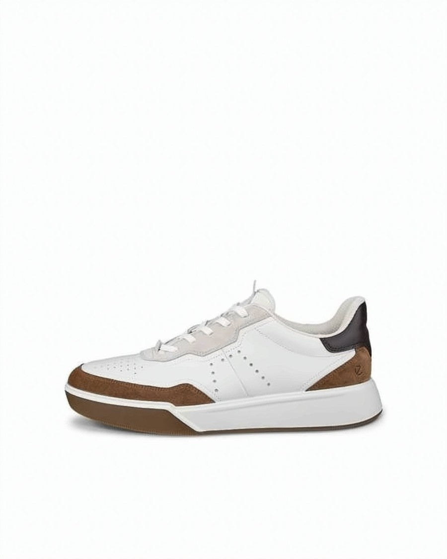 Ecco Low-Top White Leather Sneakers With Suede Accents