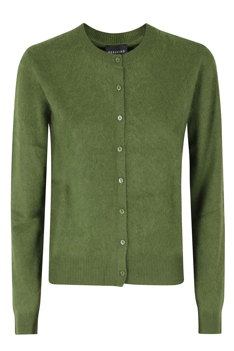Herskind Green Roselle Ribbed Wool-Cashmere Cardigan