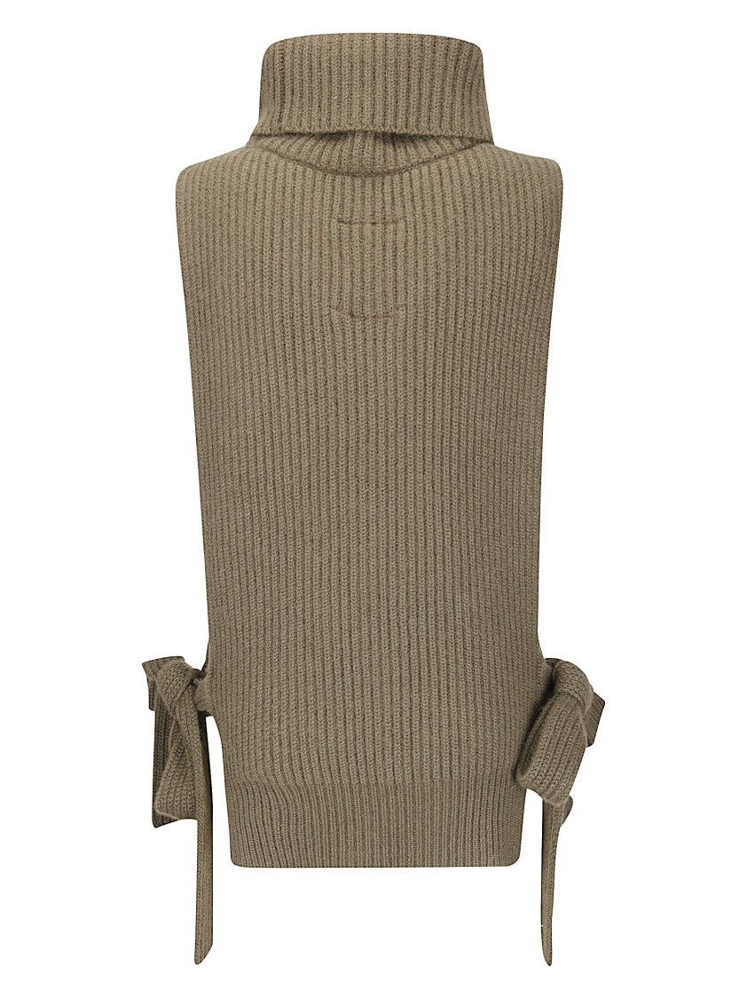 Uma Wang Open-Front Sweater With High Collar And Side Laces