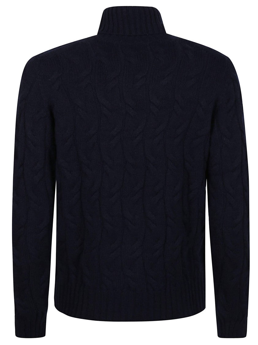 Drumohr Blue Treccia Cable Knit Turtleneck