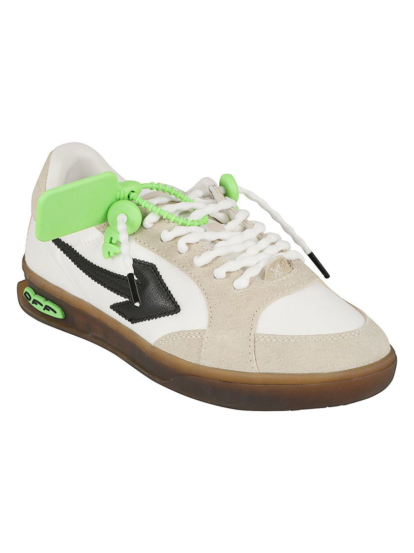 Off-White Low-Top Sneakers With Mixed Material Design And Neon Accents