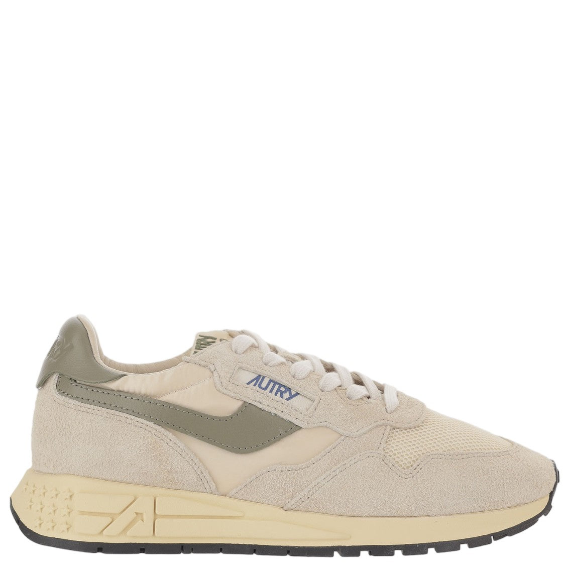 Autry Ivory/Green Padded Heel Running Sneakers