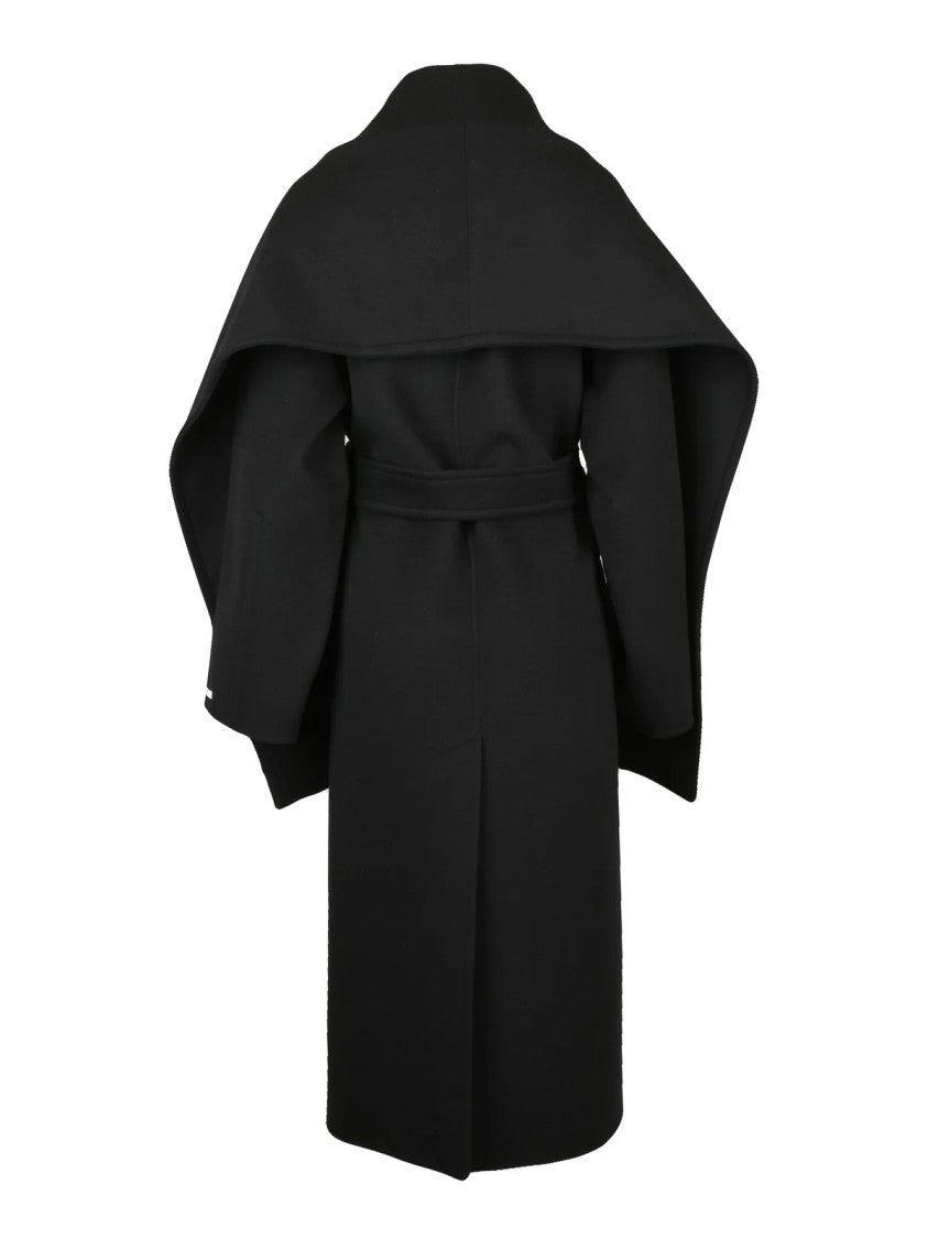 Sportmax Long Virgin Wool Baldo Coat With Shawl Collar And Belted Waist