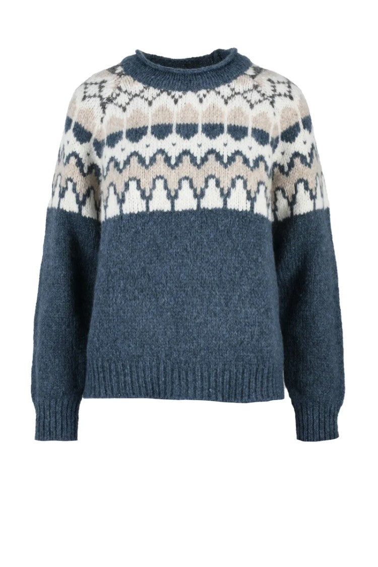 Eleventy Women's Crew Neck Knit - Sky Blue/Beige