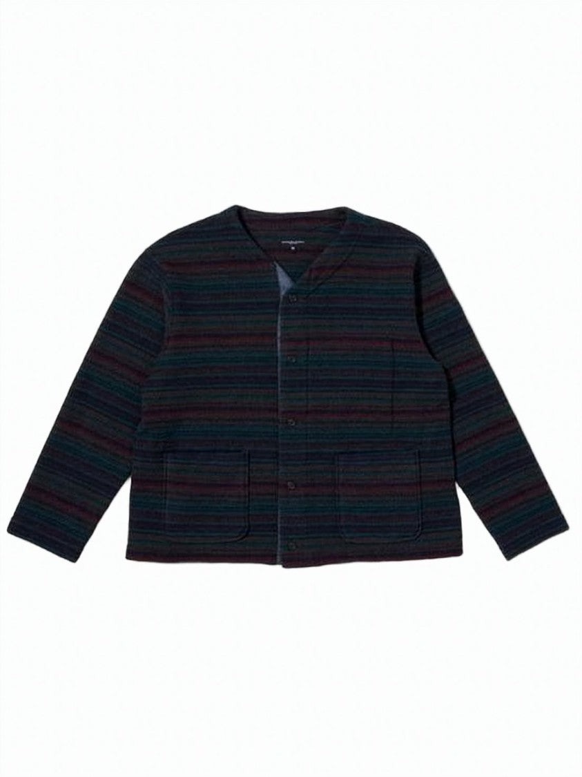 Engineered Garments Horizontal Stripe Knit Cardigan With V-Neckline And Patch Pockets