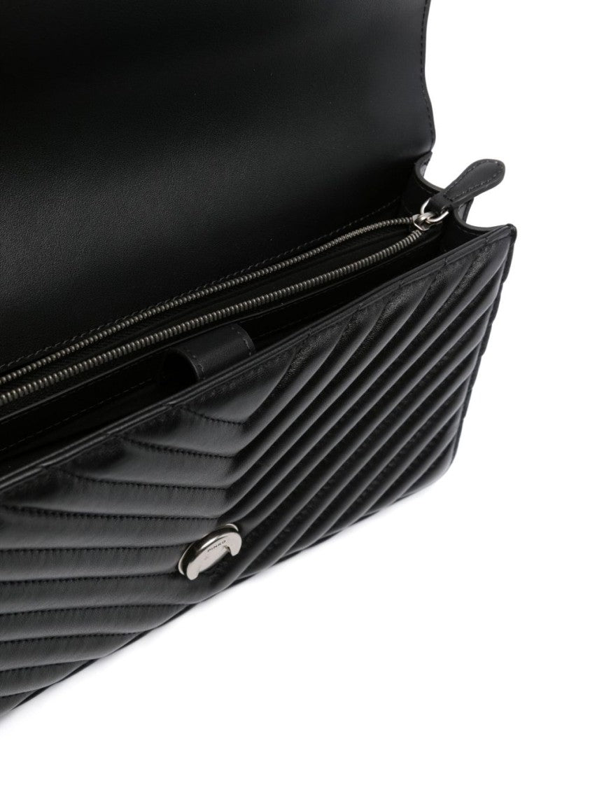 Pinko Black Quilted Calf Leather Shoulder Bag