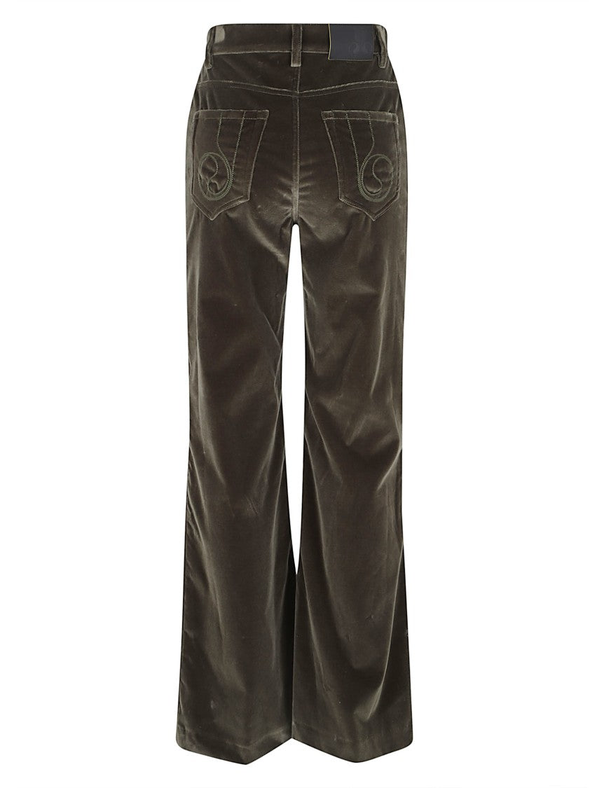 La Double J Wide-Leg Velvet Trousers With Embroidered Pockets