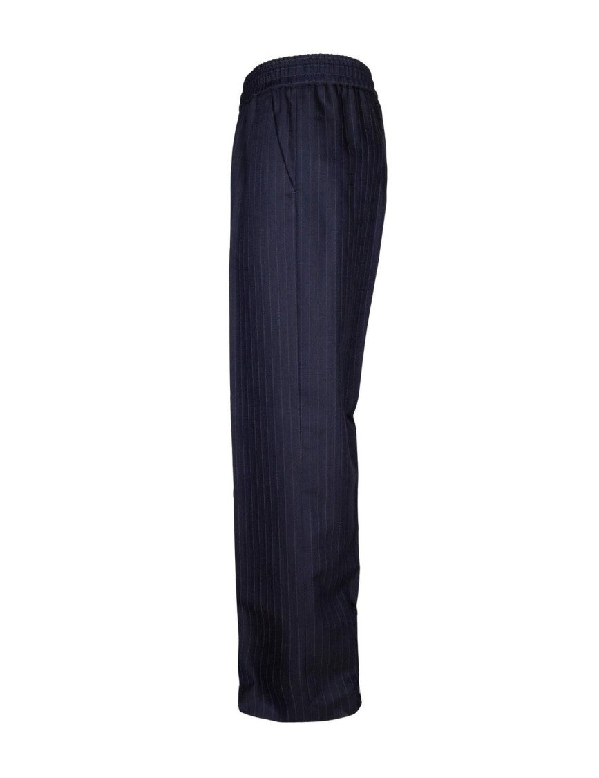 Golden Goose Wide Jogging Trousers With Subtle Pinstripe In Blue