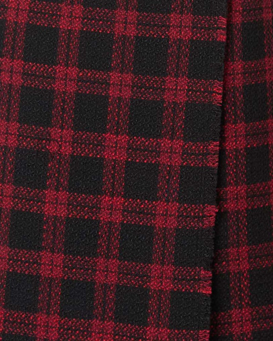 Pinko Asymmetric Wrap Skirt In Black And Red Tweed