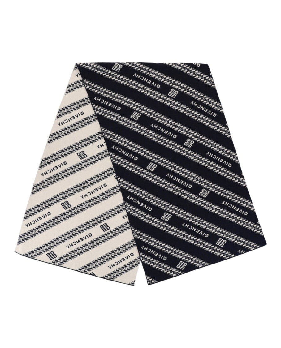 Givenchy Fringe-Trimmed Logo Jacquard Scarf With Chain Stripe Design