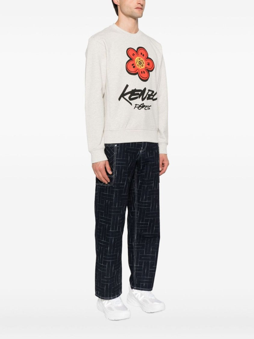 Kenzo Light Grey Classic Sweatshirt With Bold Flower Graphic