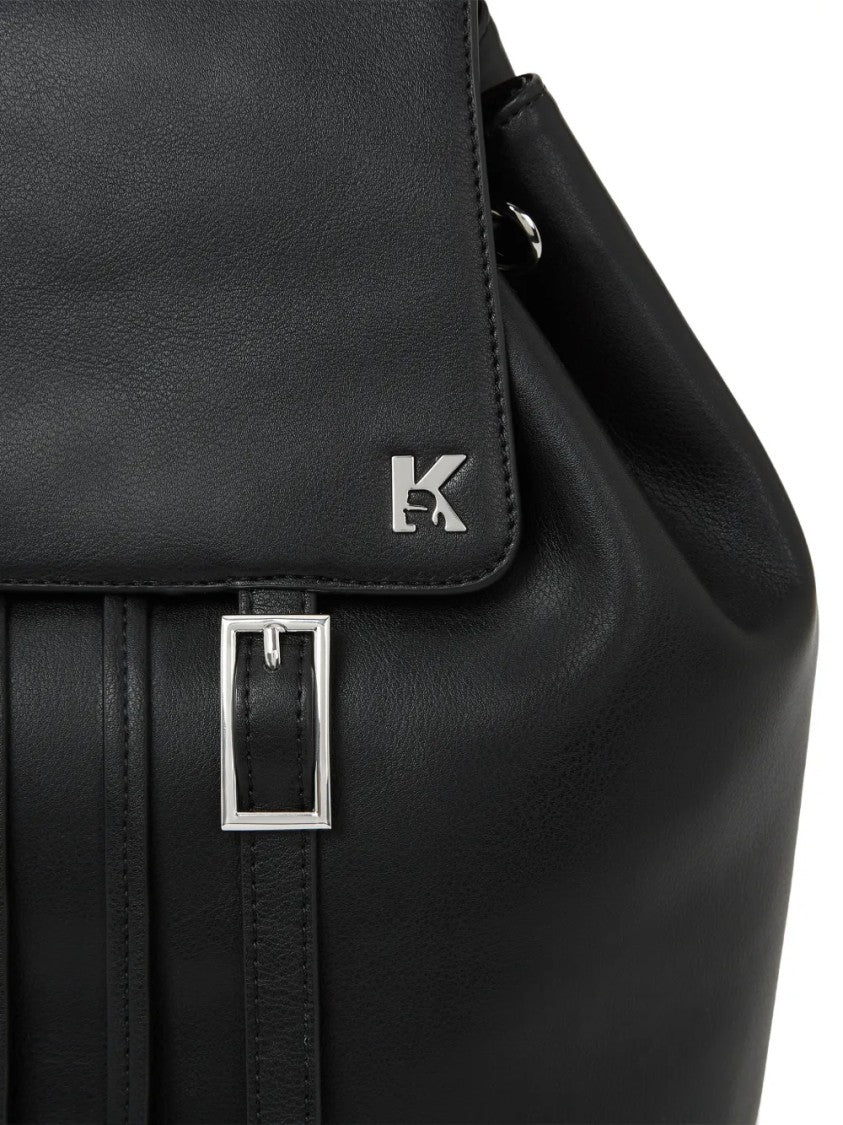 Karl Lagerfeld Smooth Finish Black Backpack With Buckle Closure