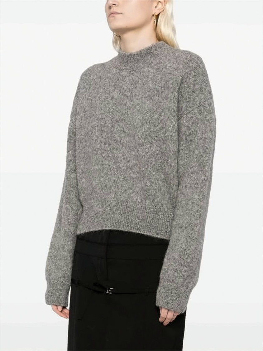 Jacquemus Cropped High Neck Sweater With Voluminous Sleeves And Logo Detail