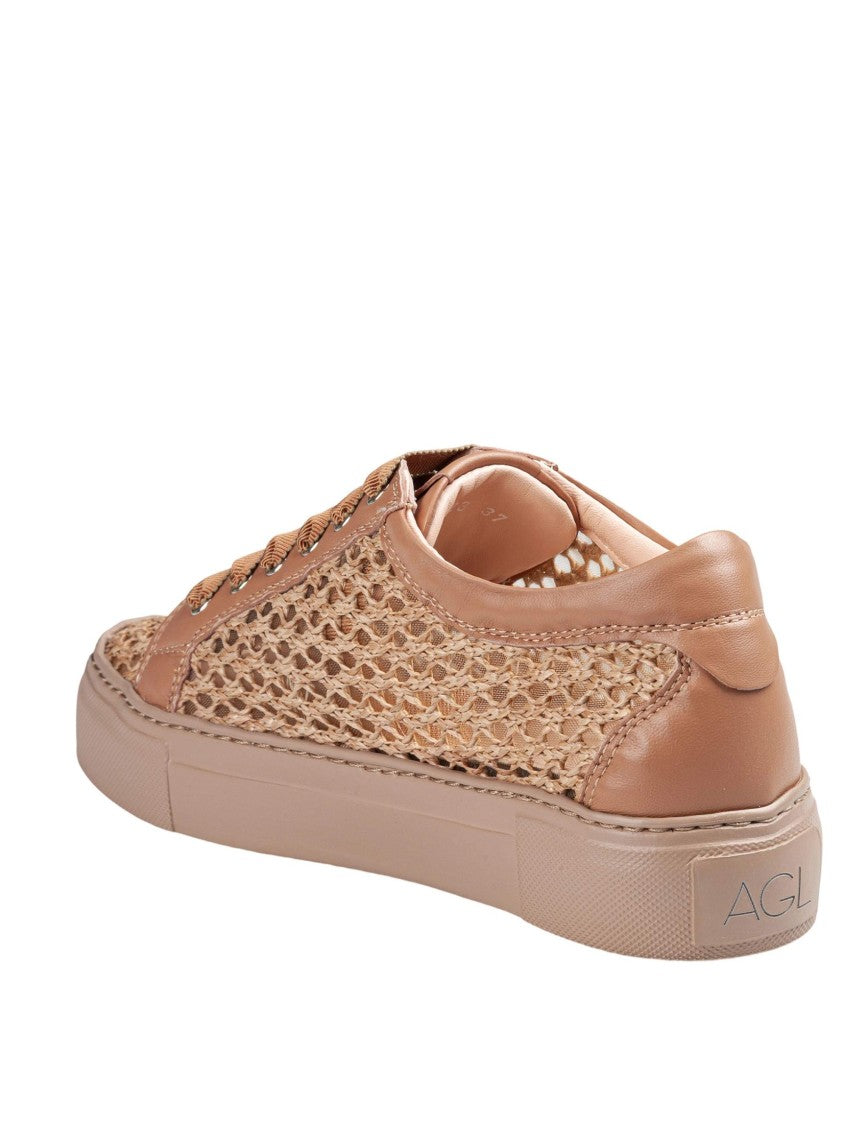 Agl Metra Perforated Fabric Sneakers In Cognac Color