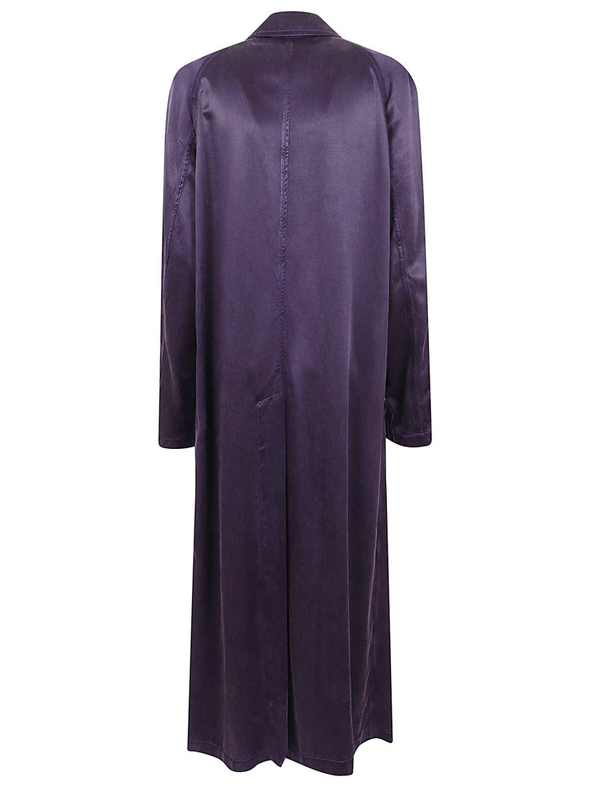 Dries Van Noten Long Relaxed Coat With Reflective Satin Finish