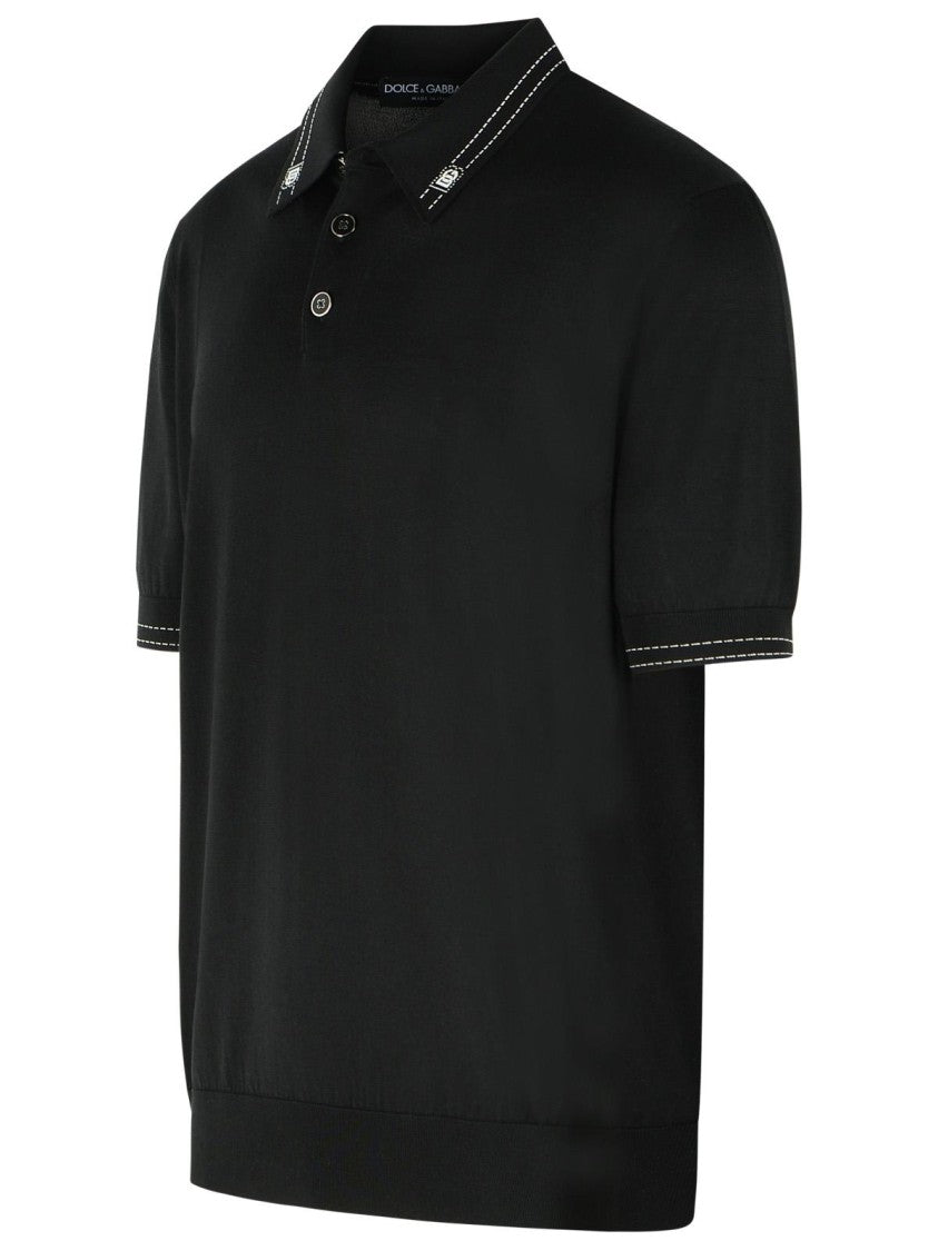 Dolce & Gabbana Black Silk Polo Shirt