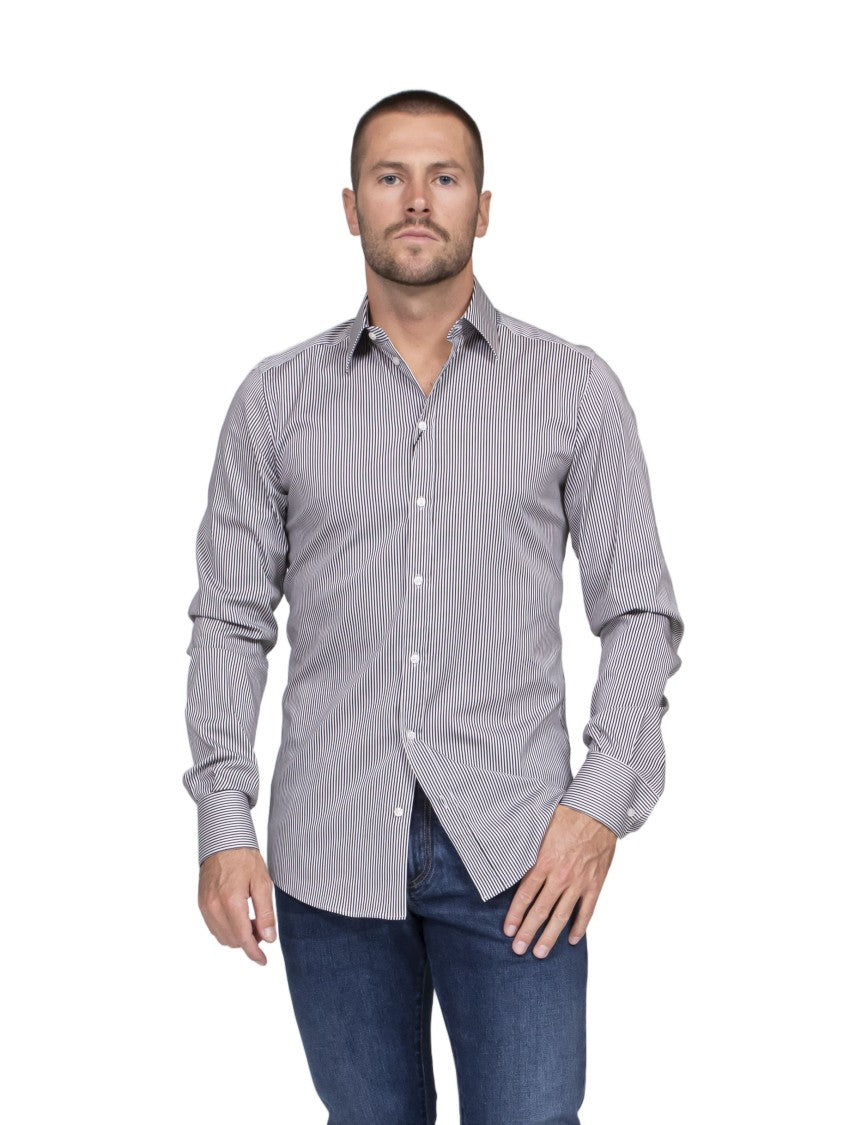 Dolce & Gabbana Grey Striped Slim-Fit Button-Up Shirt