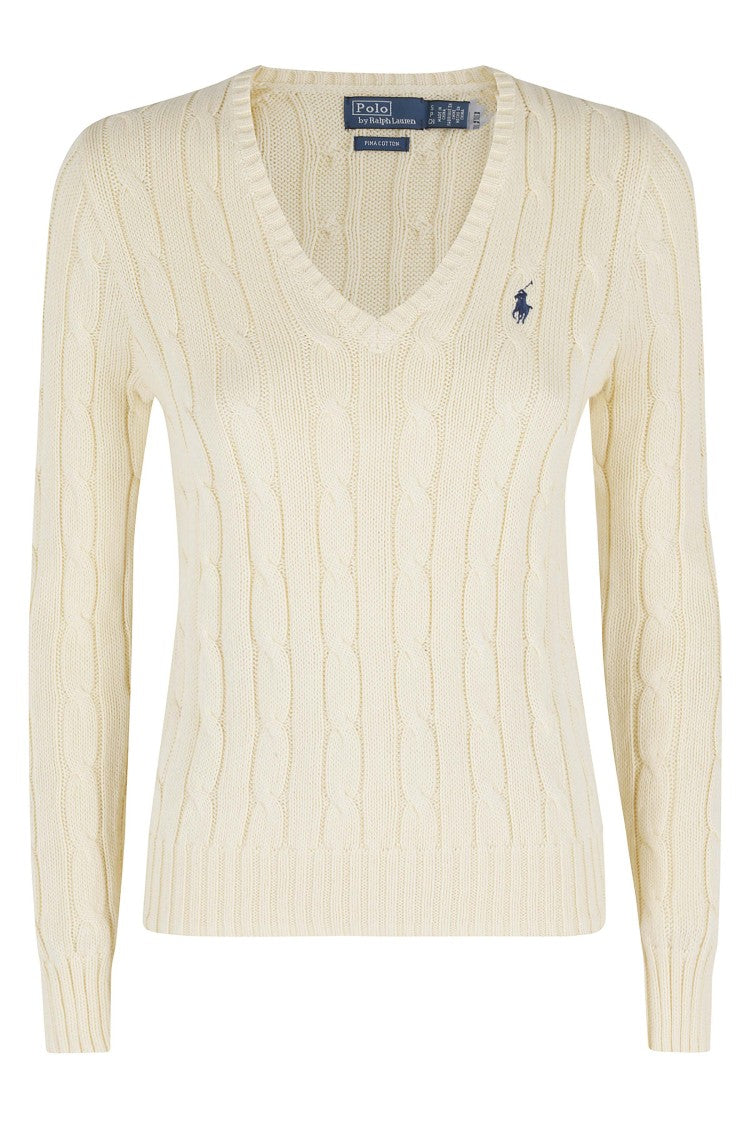 Polo Ralph Lauren Yellow Long Sleeve Ribbed V-Neck Cotton Sweater